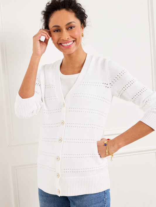V-Neck Pointelle Girlfriend Cardigan