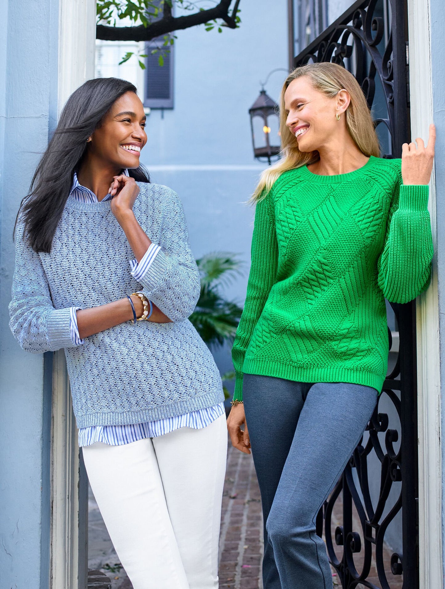 Pointelle Marl Crewneck Sweater