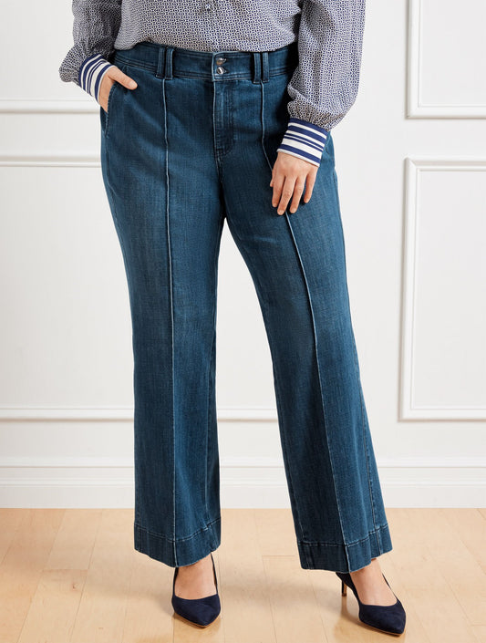 Flare Leg Pintuck Jeans - Lapis Wash