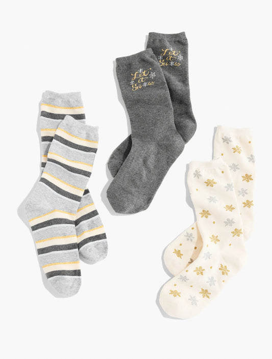 Metallic Snowflake Socks 3-Pack Gift Set