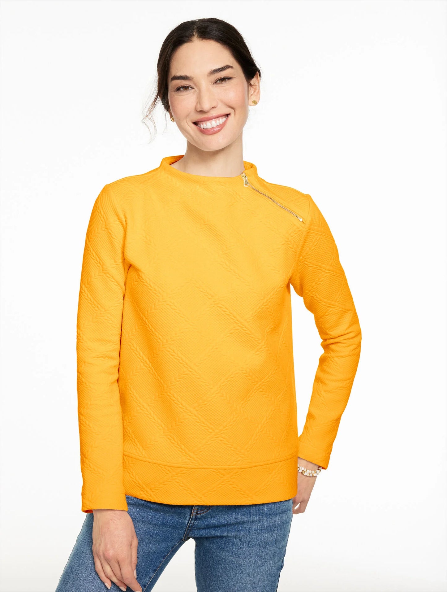 Cable Knit Funnel Neck Zip Pullover