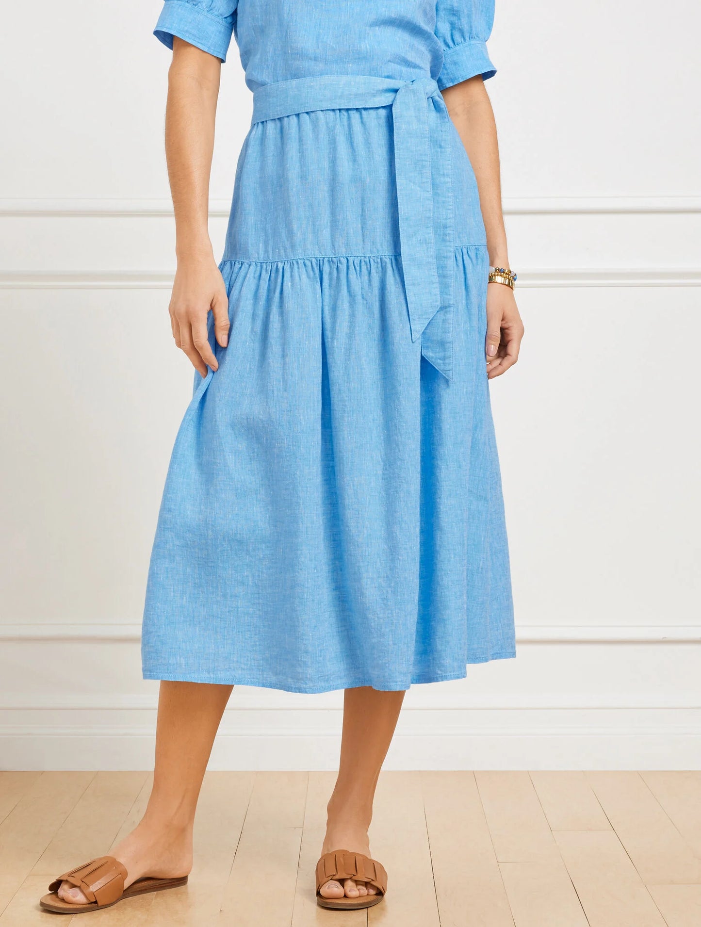 Drop Waist Linen Midi Skirt - Cross Dyed