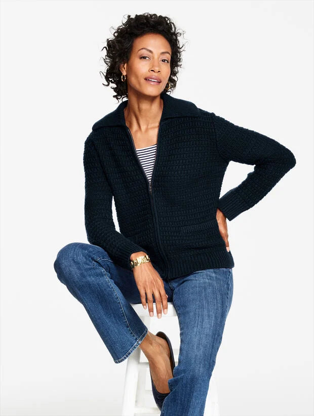 Textured Zip Front Cardigan