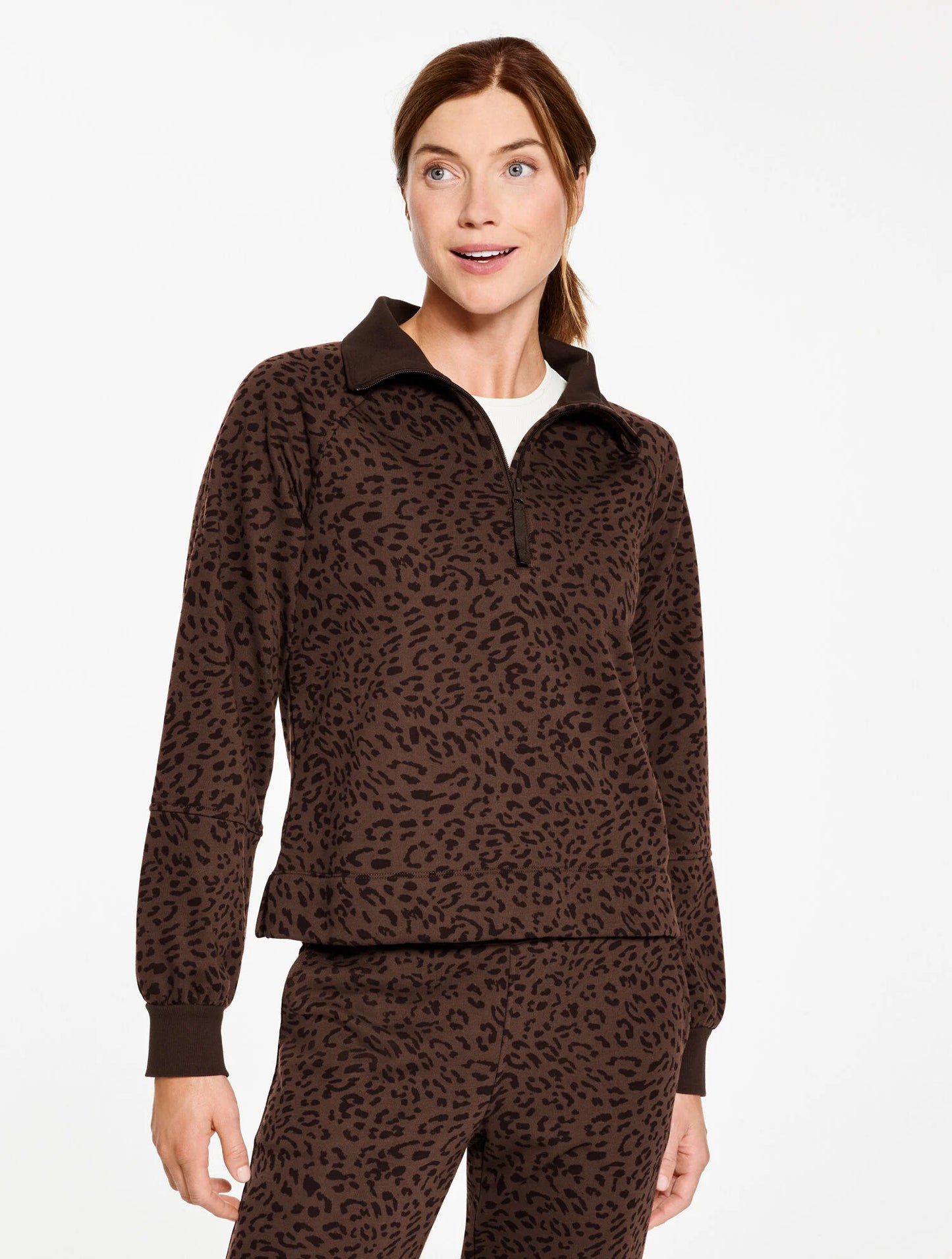 Cozy French Terry Half-Zip Pullover - Tonal Cheetah