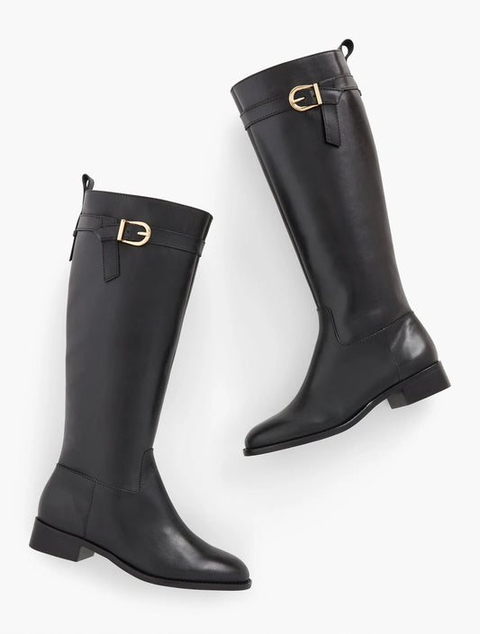Tish Tie Leather Riding Boots - Extended Calf
