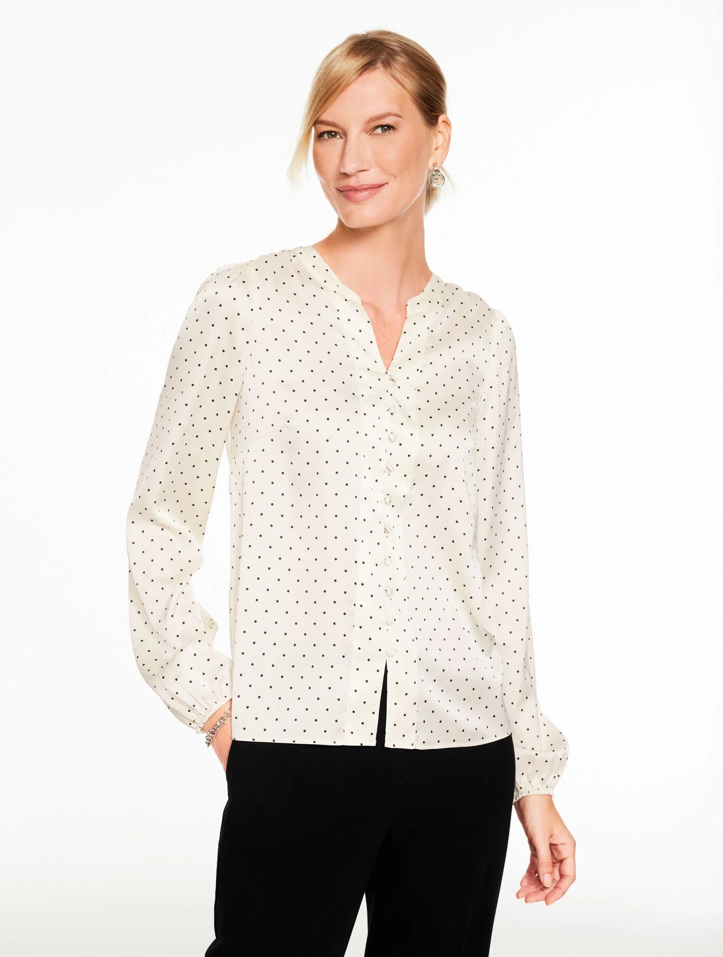 Band Collar Button Front Shirt - Luminous Dots