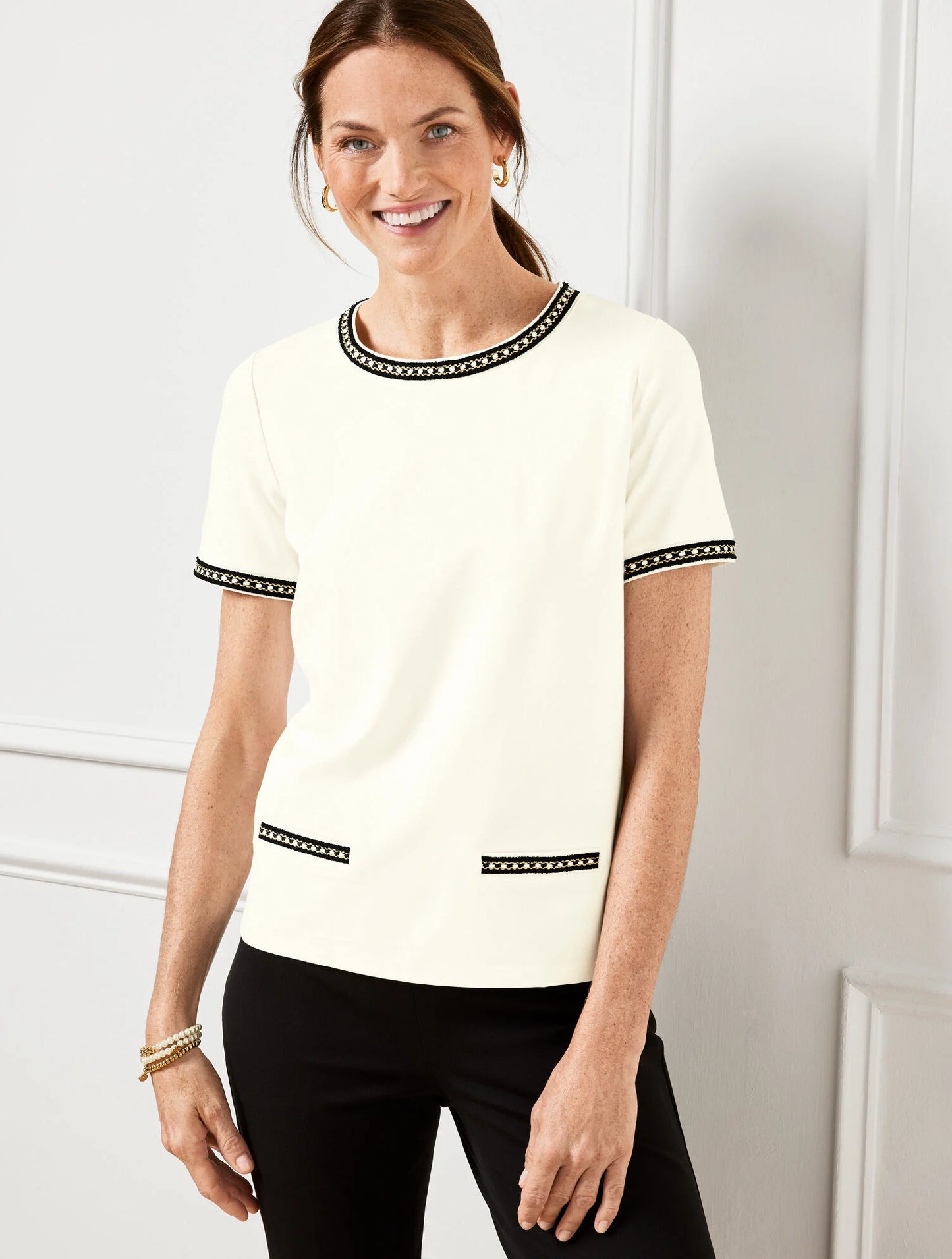 Embroidered Trim Crewneck Tee