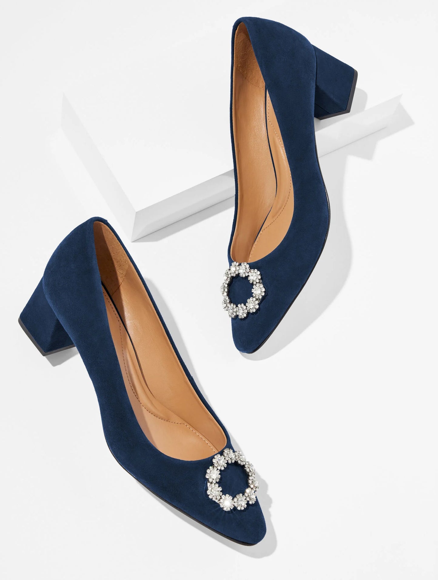 Kayla Embellished Suede Block Heel Pumps
