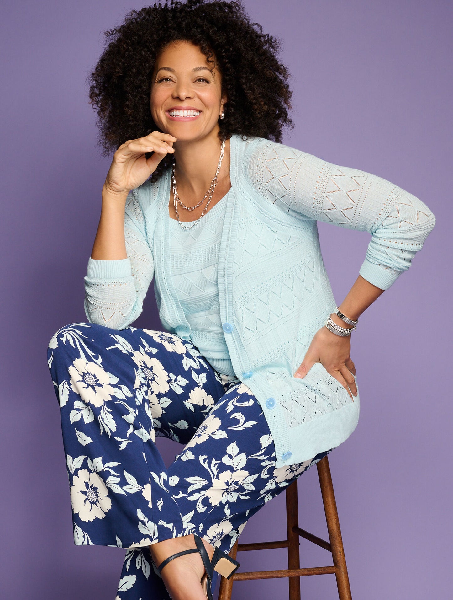 Wide Leg Pull-On Pants - Delightful Flowers