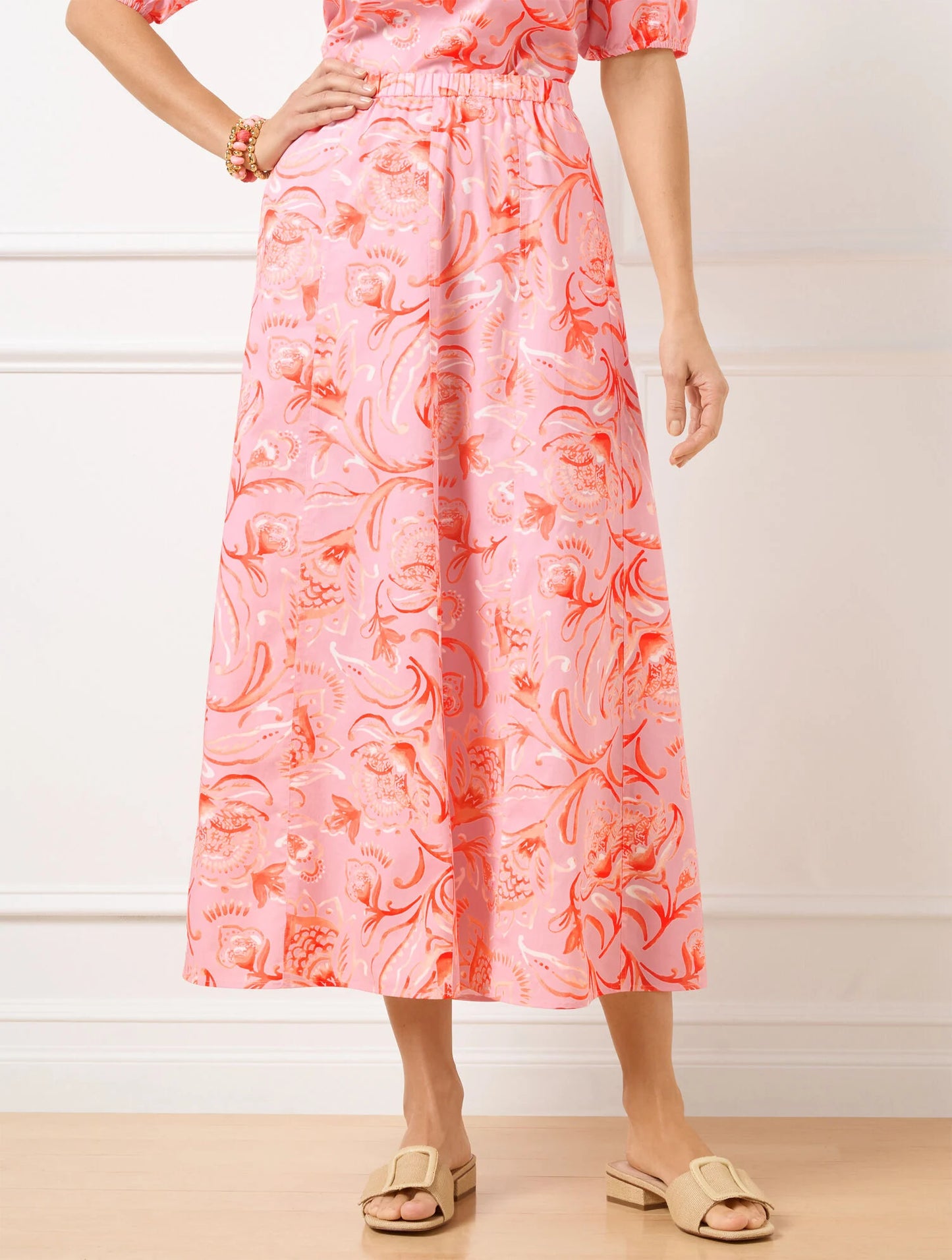 Fresh Poplin Seamed Midi Skirt - Jacobean Fantasia