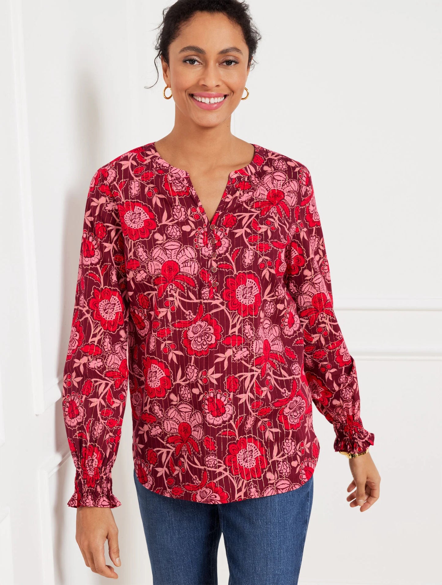 Smocked Cuff Top - Majestic Blooms