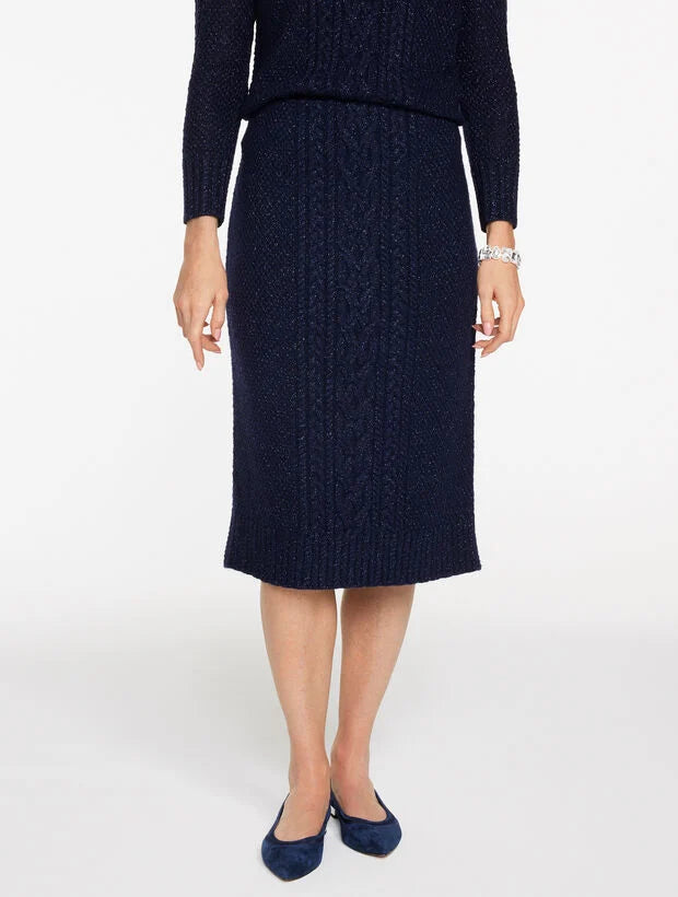 Metallic Mixed Cable Midi Skirt