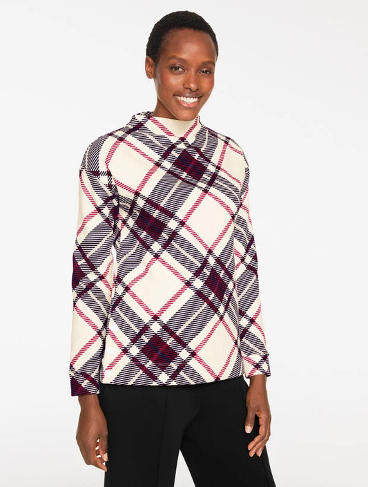 Classic French Terry Mockneck Pullover - Bias Chilly Plaid