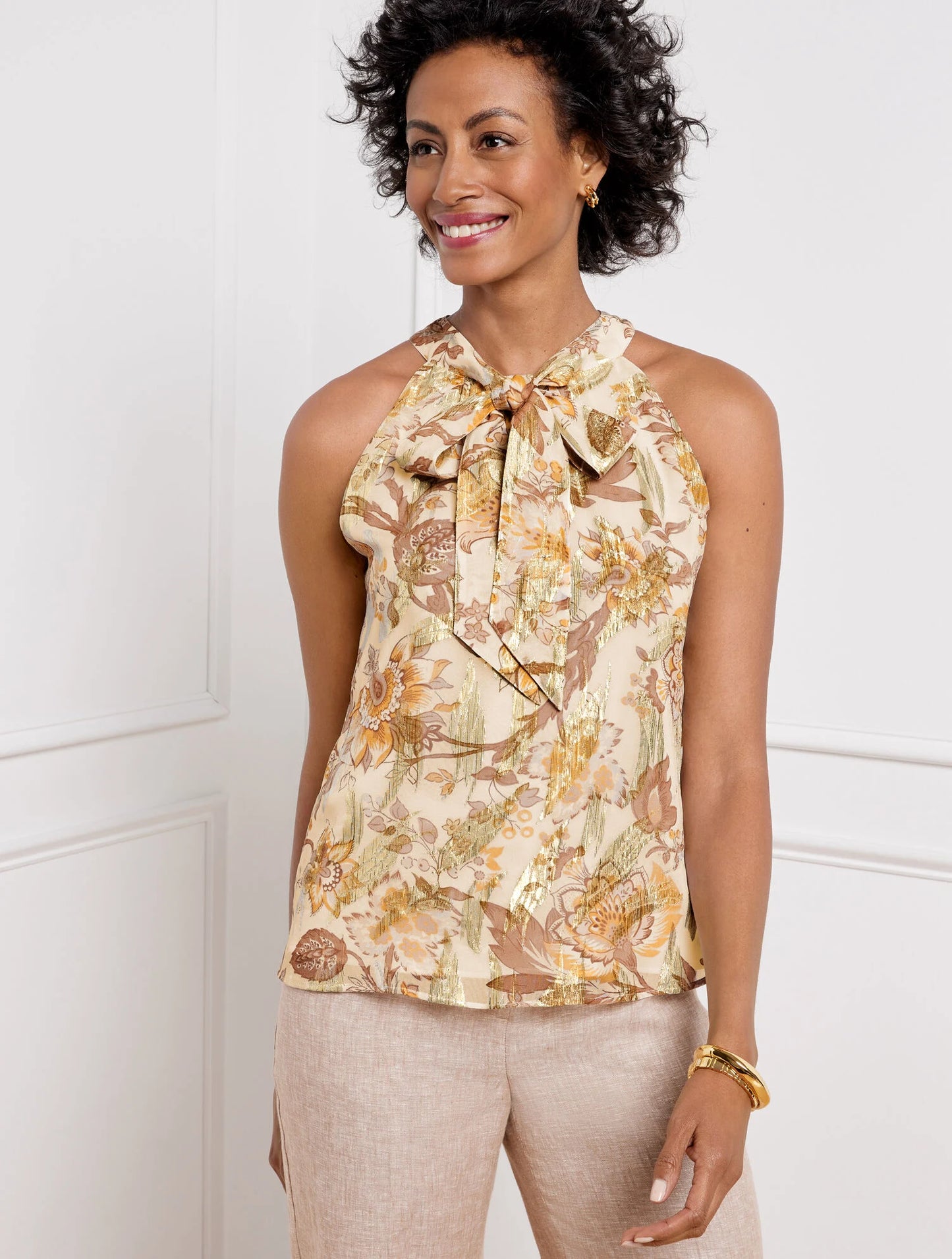 Tie Neck Halter Top - Climbing Floral