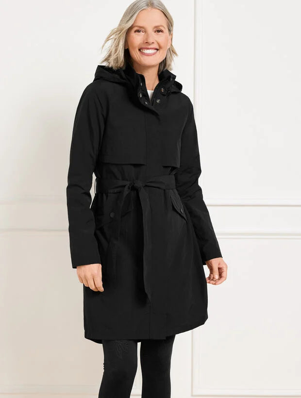 Crinkle Weave Hooded Trench Coat