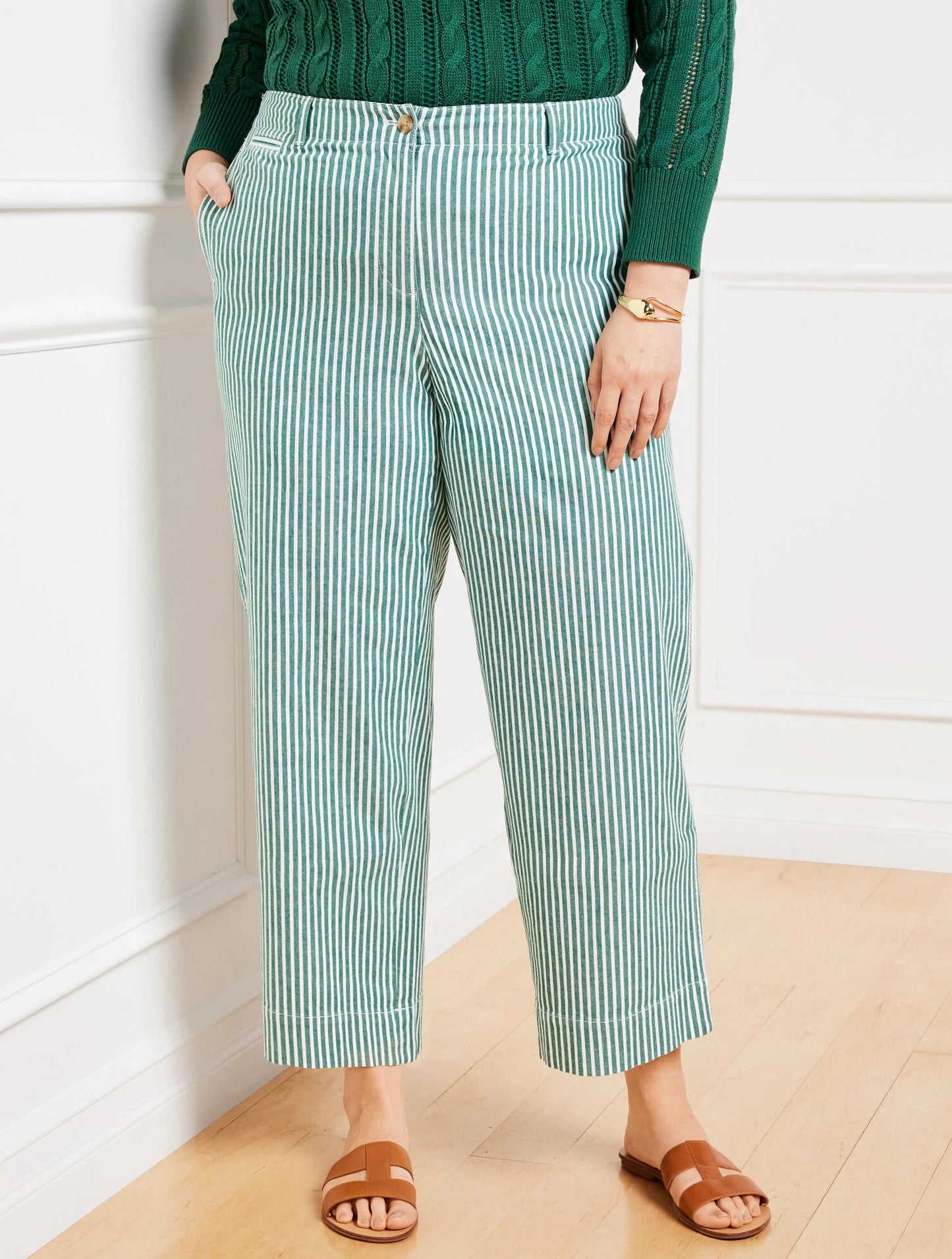 Wide Ankle Twill Pants - Stripe
