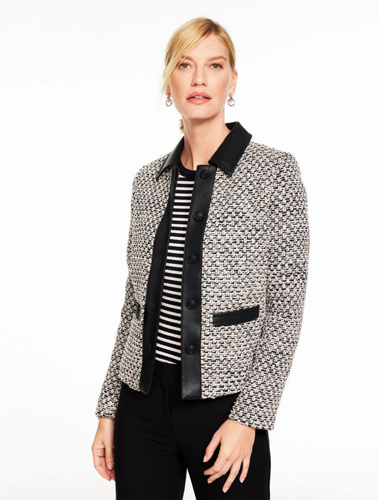 Faux Leather Tweed Jacket