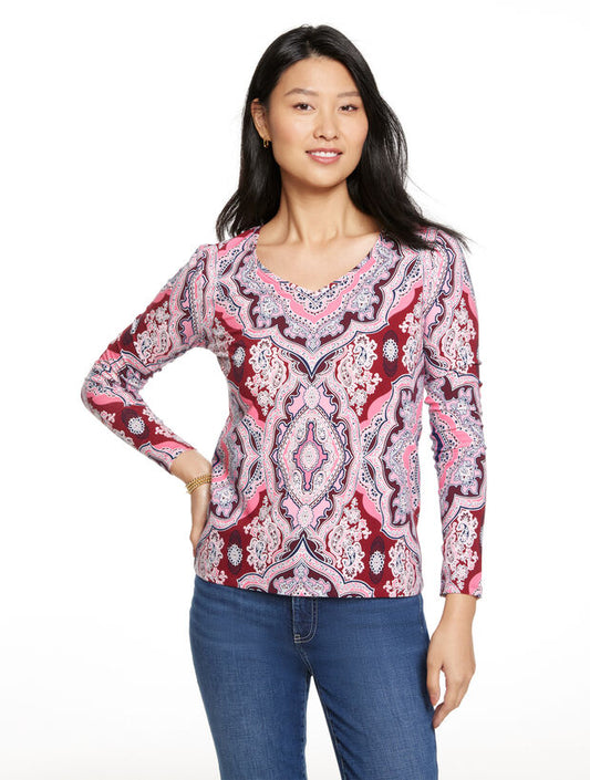 Long Sleeve V-Neck Tee - Merry Medallions