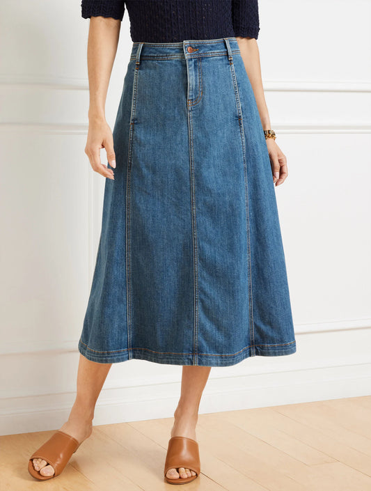 Denim Fit & Flare Skirt - Solana Wash