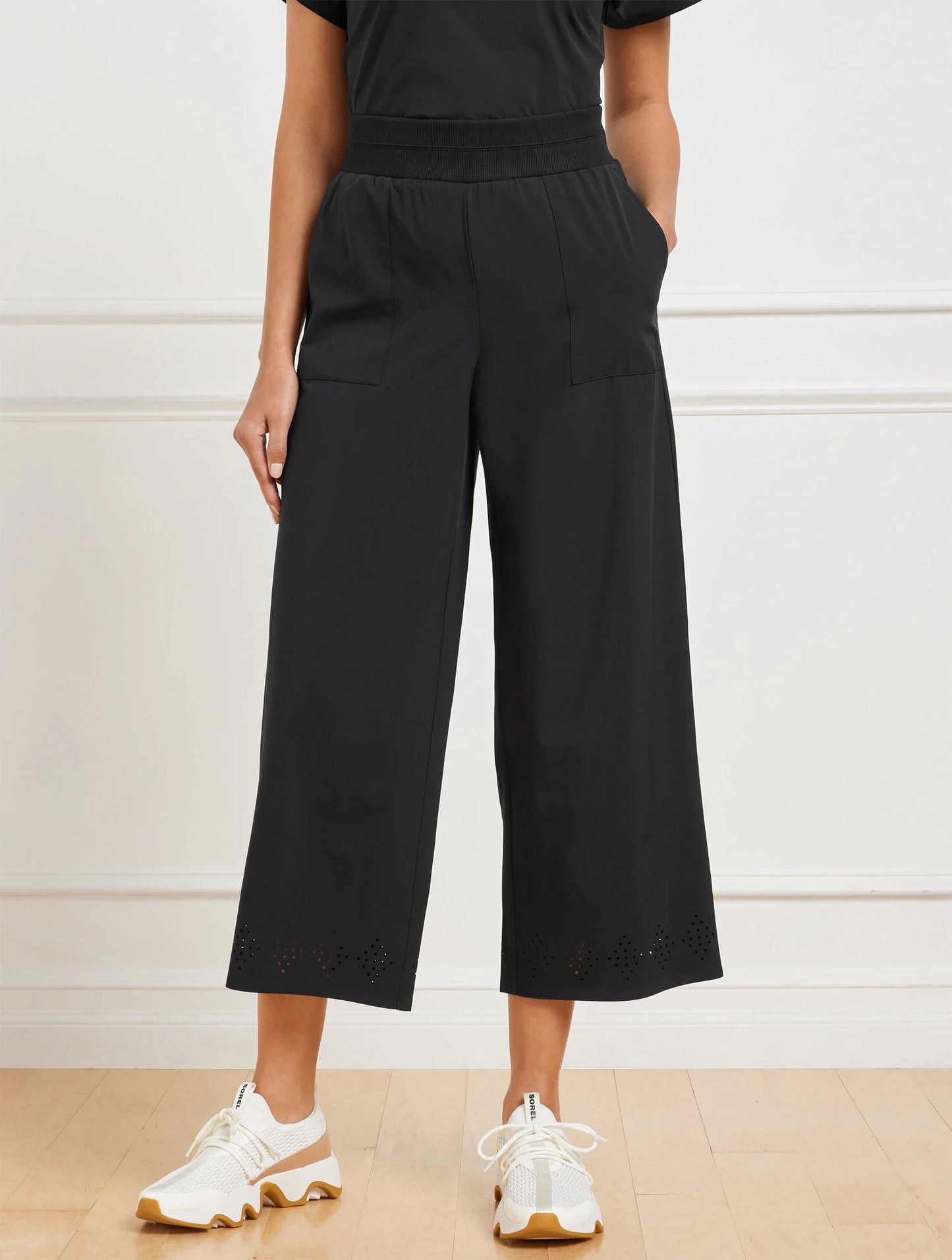 Lightweight Woven Stretch Wide Ankle Pants - Laser Cut