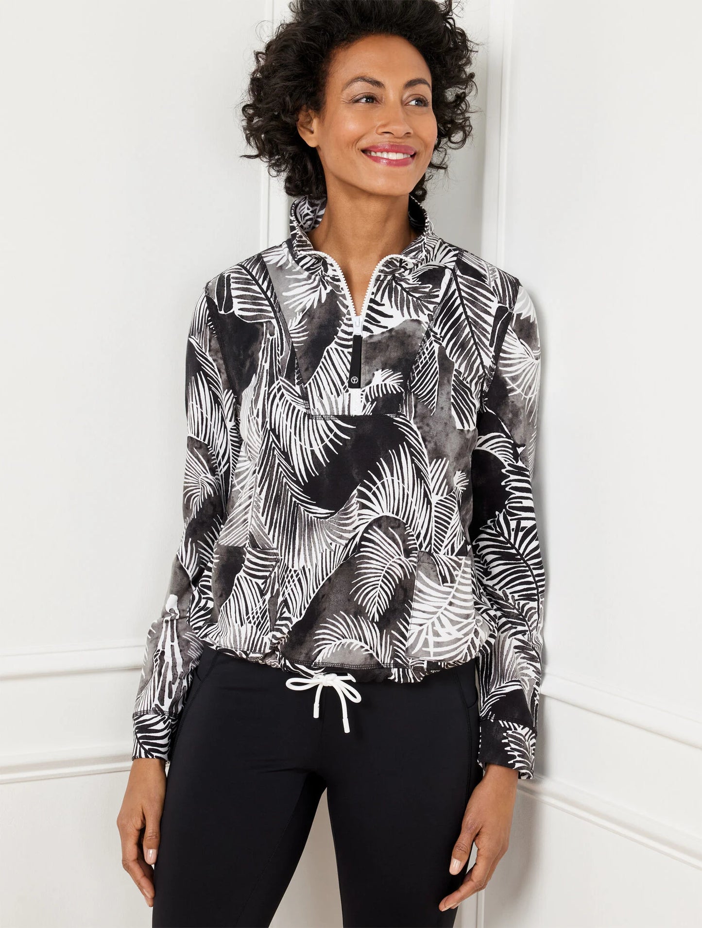 Drawcord Hem Pullover - Breezy Palms