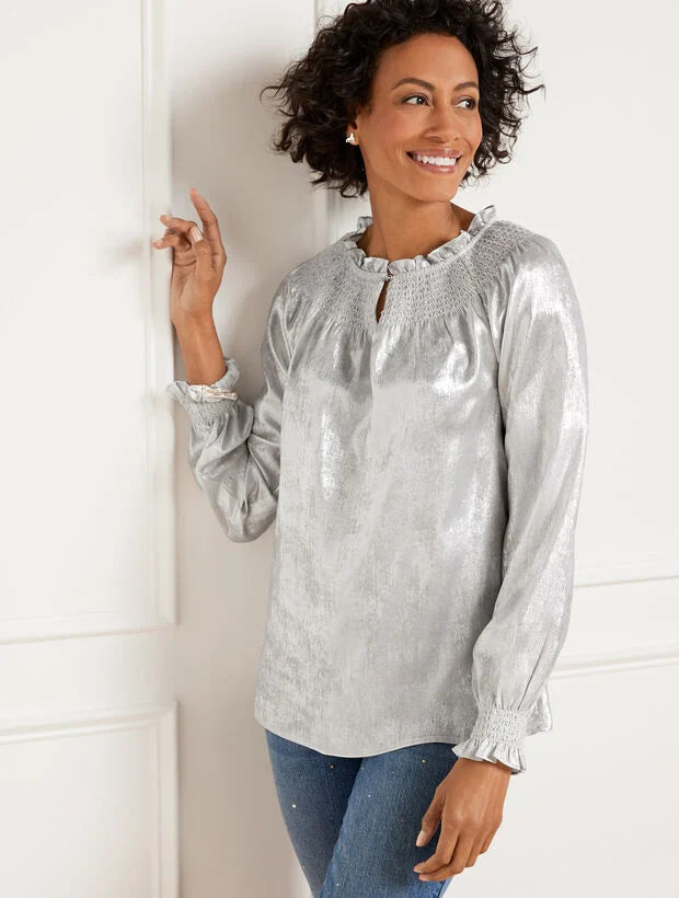 Metallic Smocked Top