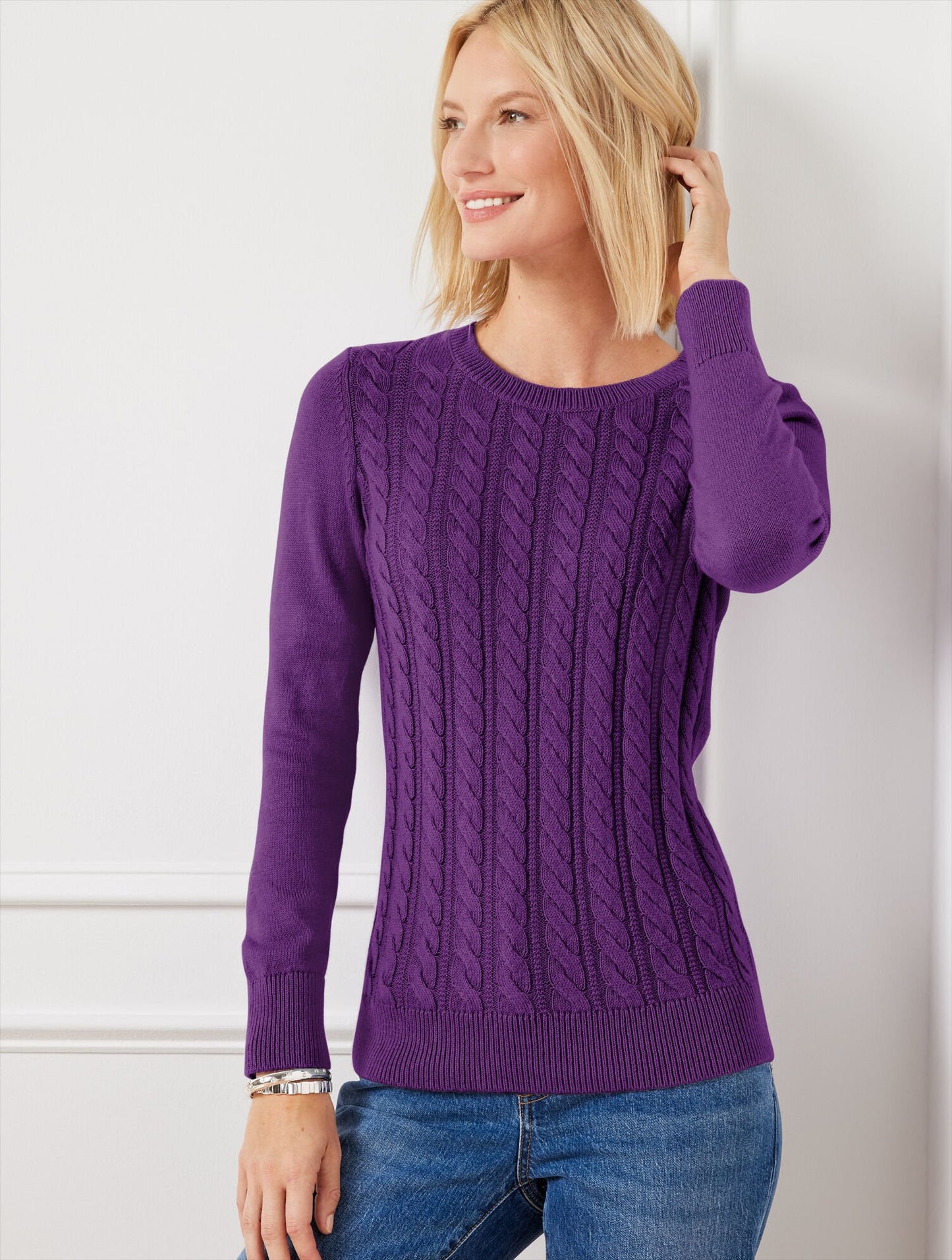 Soft Cable Knit Crewneck Sweater