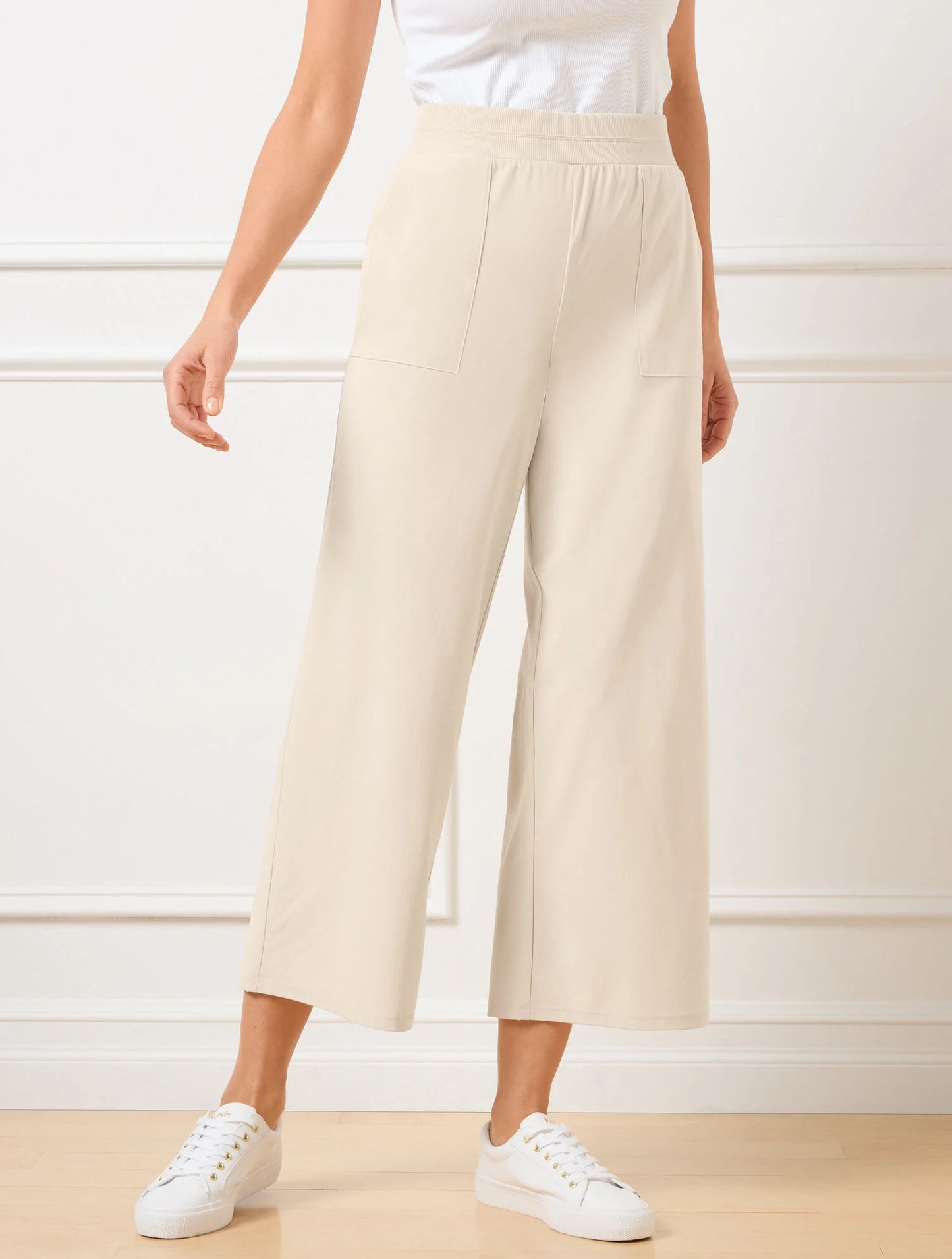 Lightweight Woven Stretch Wide Leg Ankle Pants