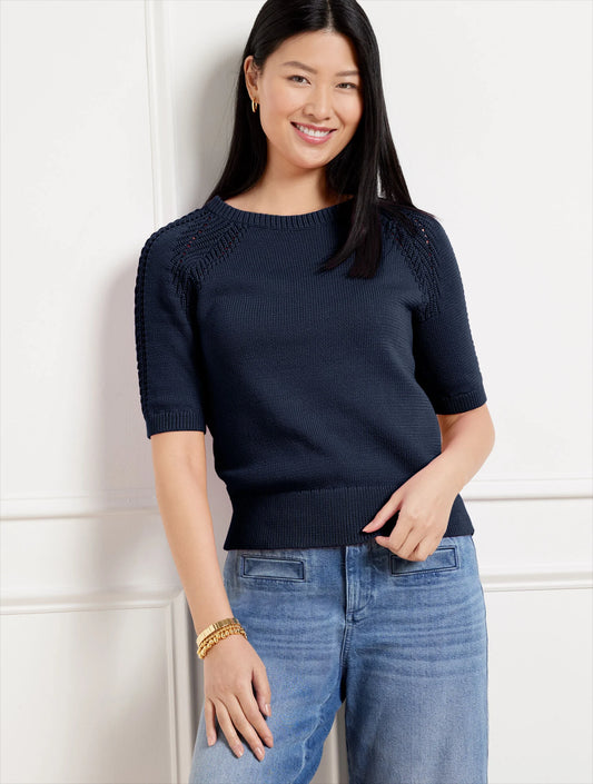 Pointelle Crewneck Pullover