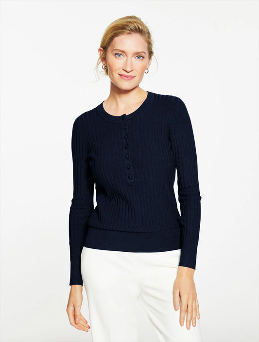 Ribbed Henley Pullover