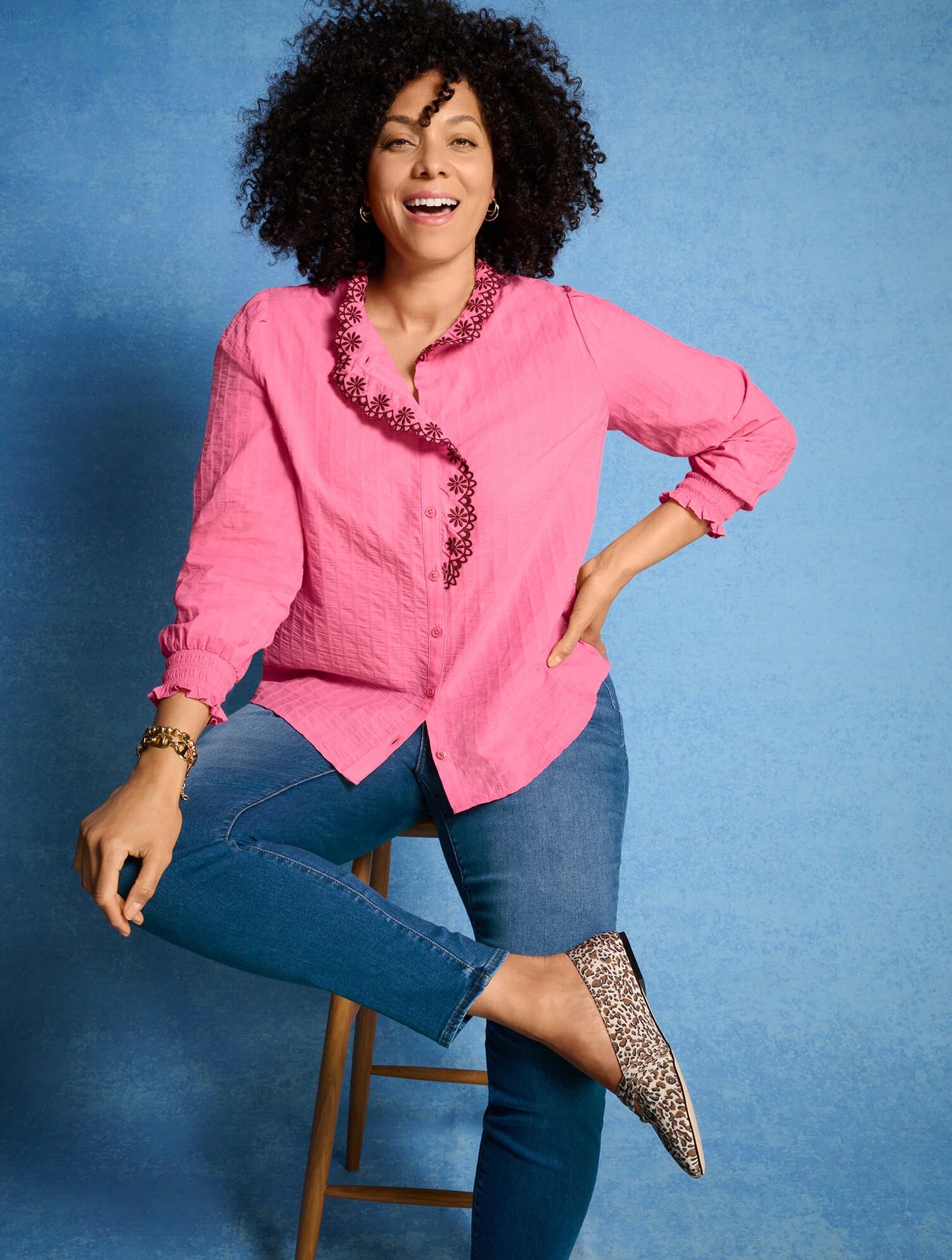 Embroidered Smocked Top