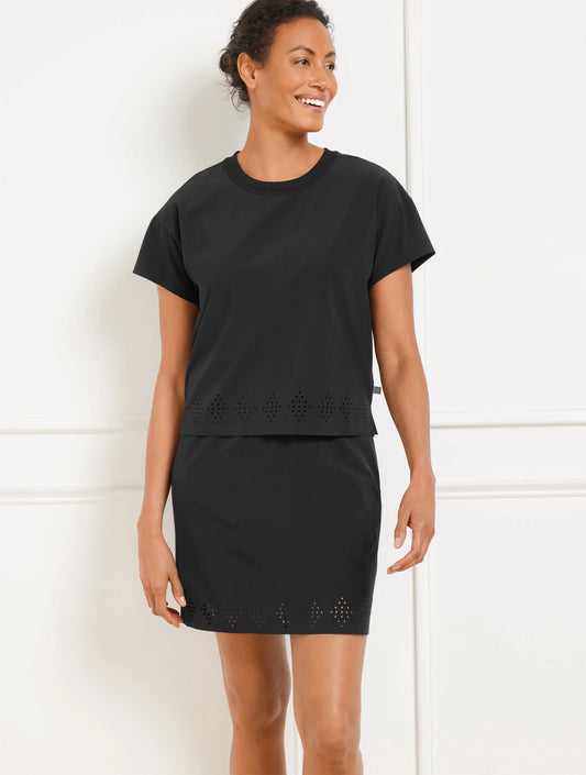 Lightweight Woven Stretch Crewneck Tee - Laser Cut