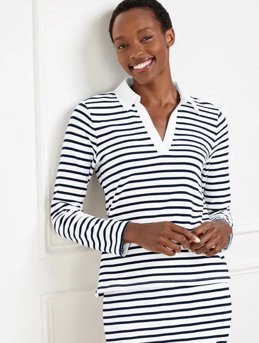 Seaside French Terry Stripe Johnny Collar Pullover