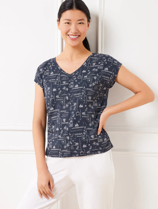 Supersoft Jersey V-Neck Tee - Seaside Villa