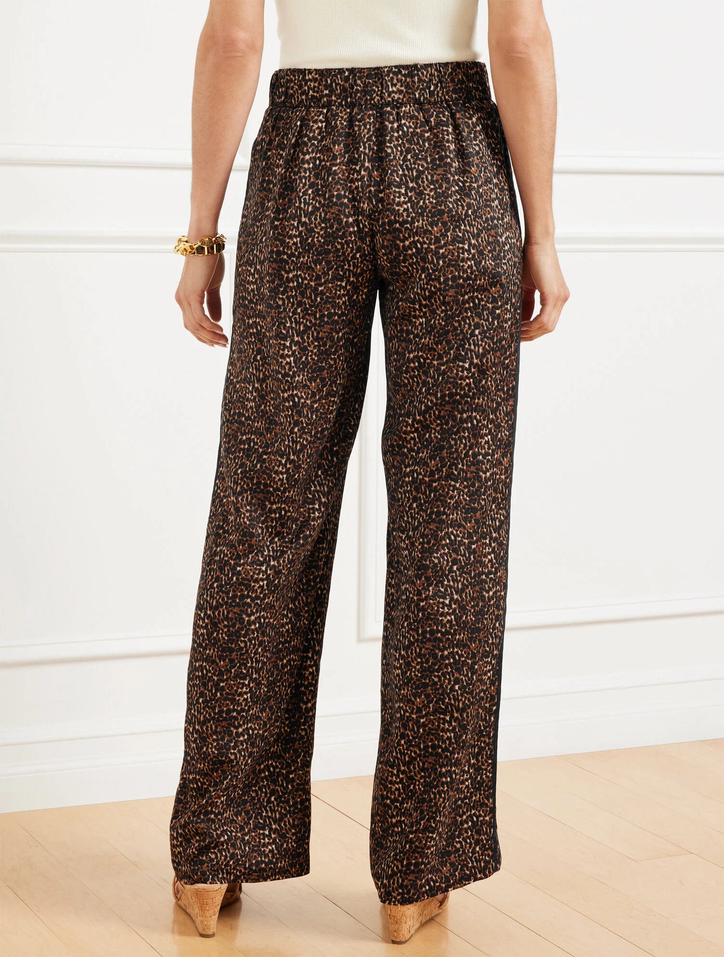 Wide Leg Pull-On Pants - Delicate Leopard