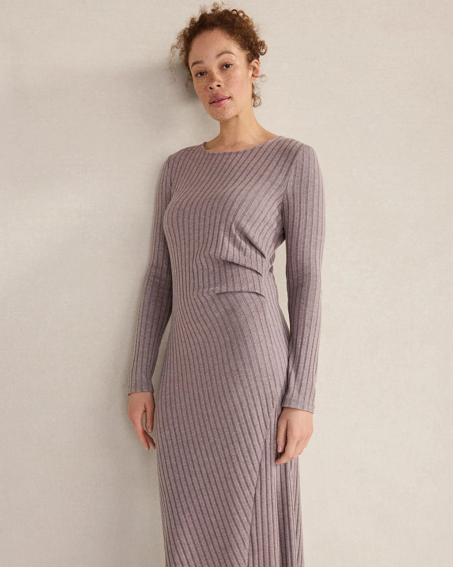Wide Rib Knit Drapey Midi Dress