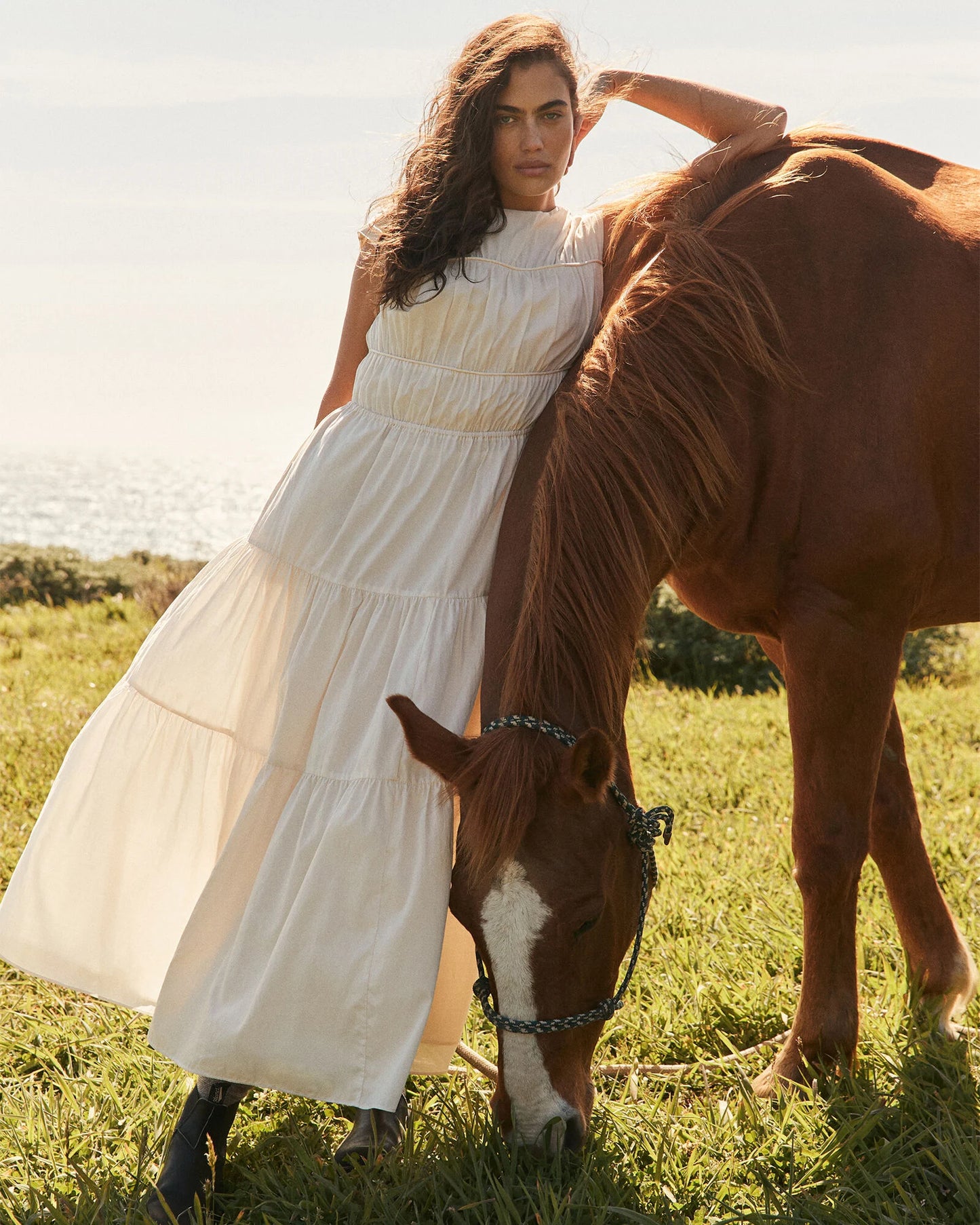 Cotton Voile Rouched Maxi Dress