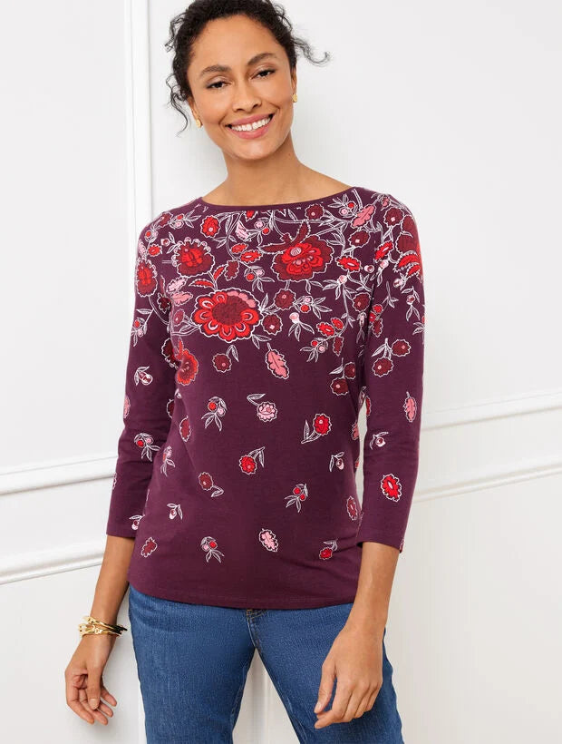 Bateau Neck Tee - Majestic Blooms