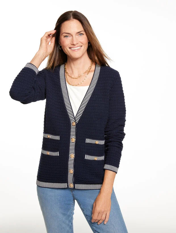 Plaited Trim V-Neck Cardigan