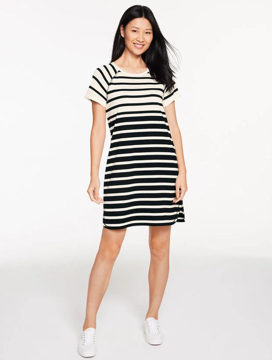 Luxe Jersey Raglan T-Shirt Dress - Thames Stripe