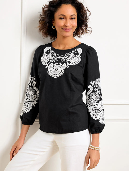 Embroidered Linen Cotton Top