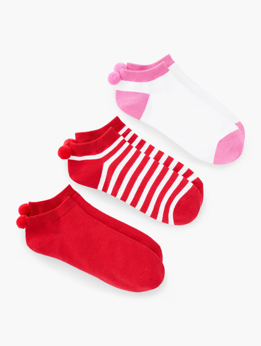 T By Talbots Pom Pom 3-Pack Ankle Socks