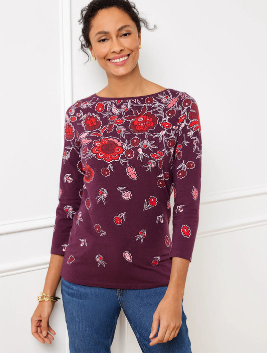 Bateau Neck Tee - Majestic Blooms