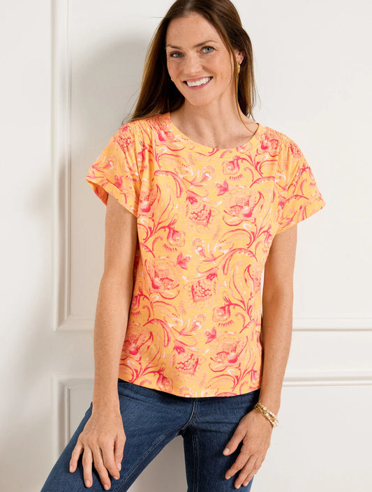 Smocked Shoulder Crewneck Tee - Jacobean Fantasia