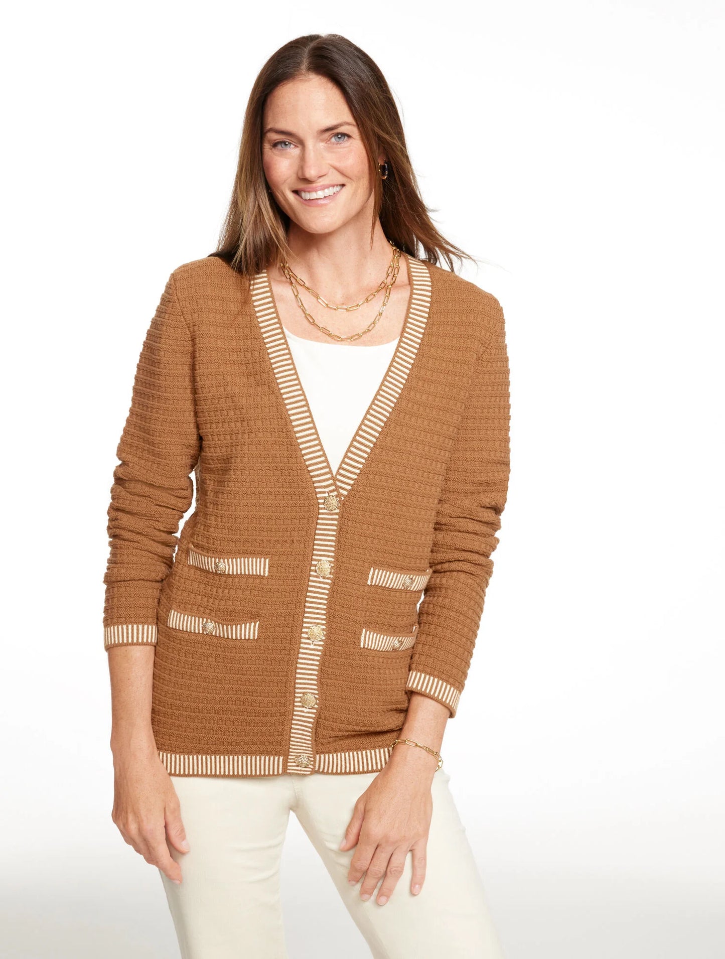 Plaited Trim V-Neck Cardigan