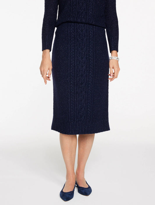Metallic Mixed Cable Midi Skirt