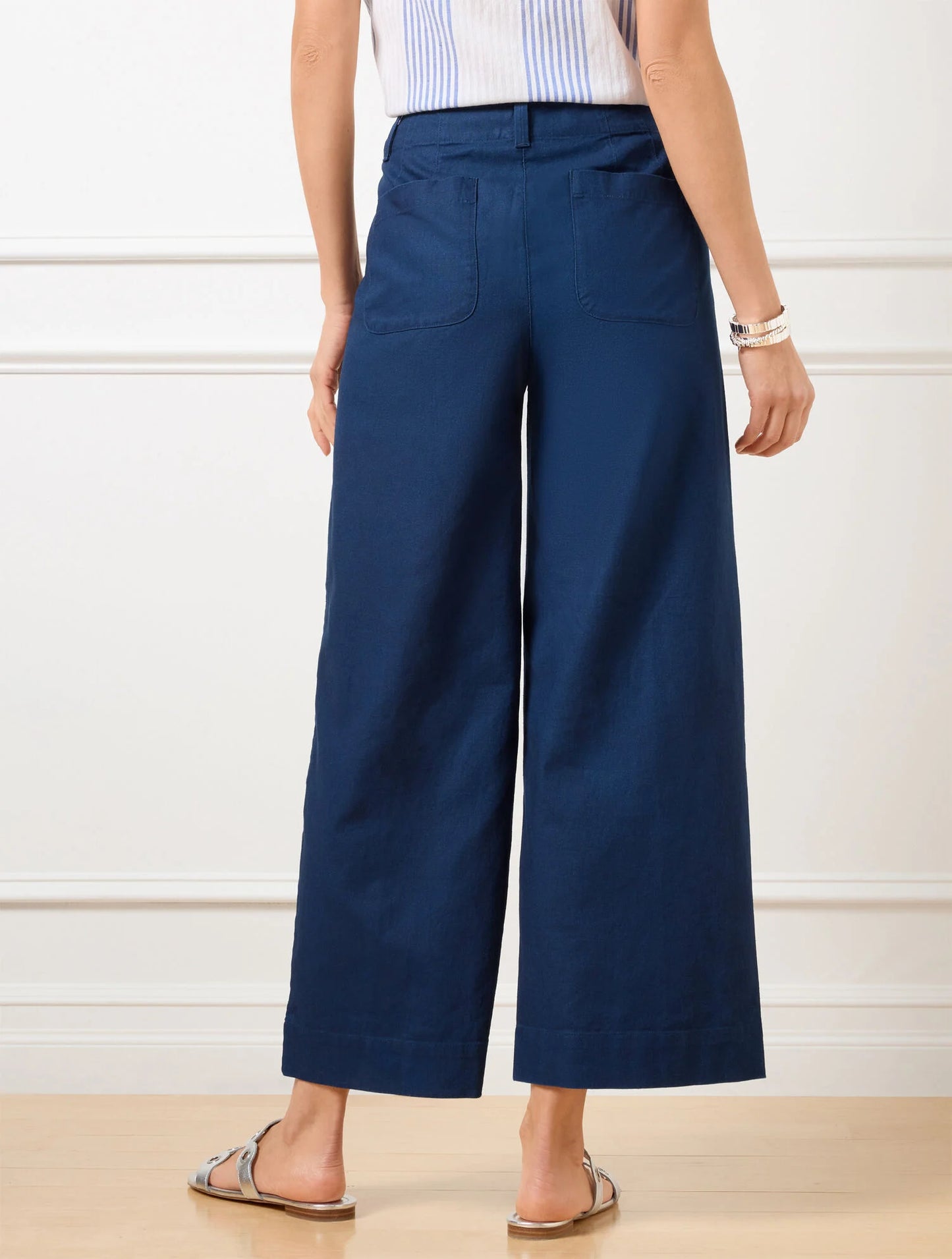 Wide Crop Patch Pocket Washed Linen Pants
