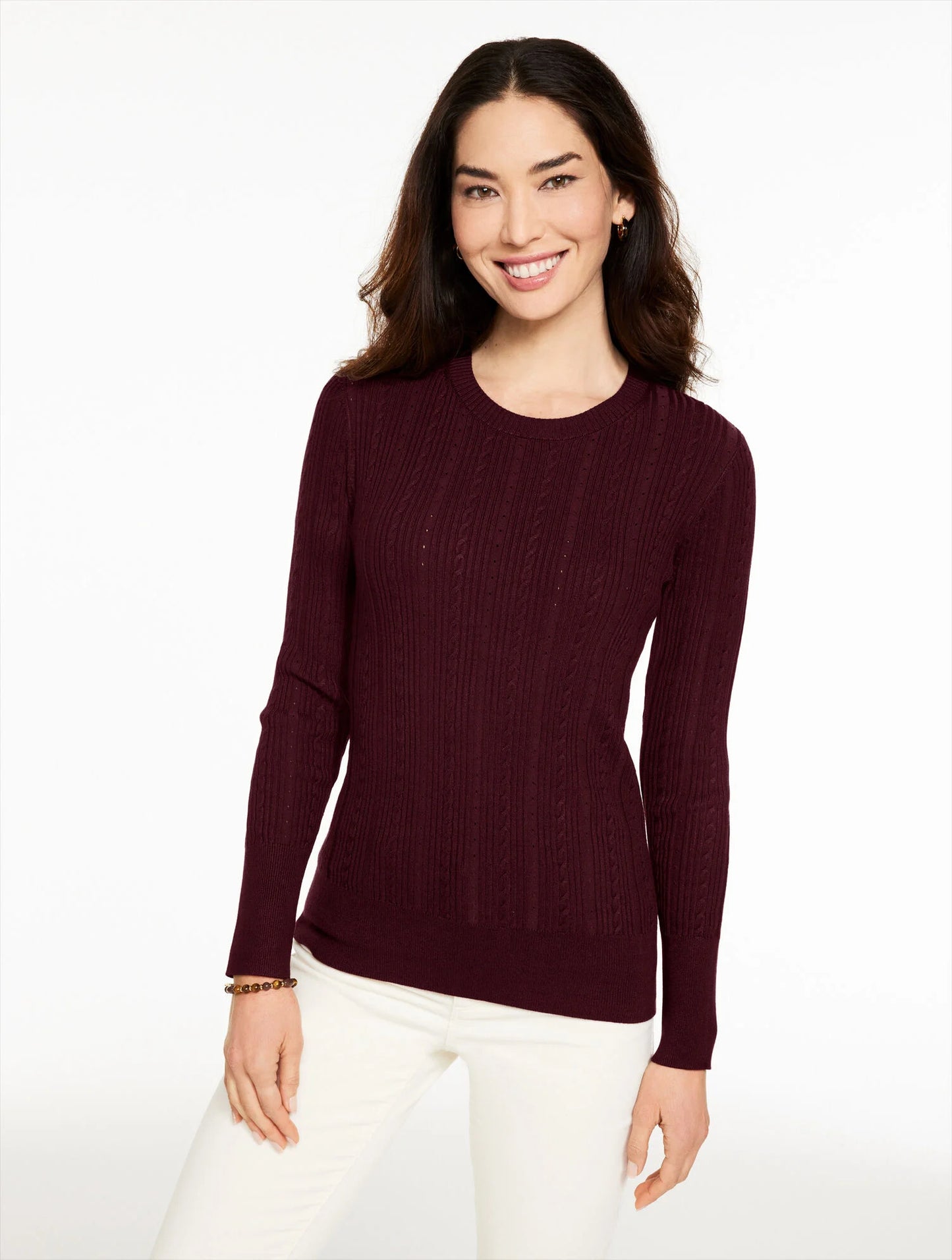 Ribbed Pointelle Crewneck Sweater
