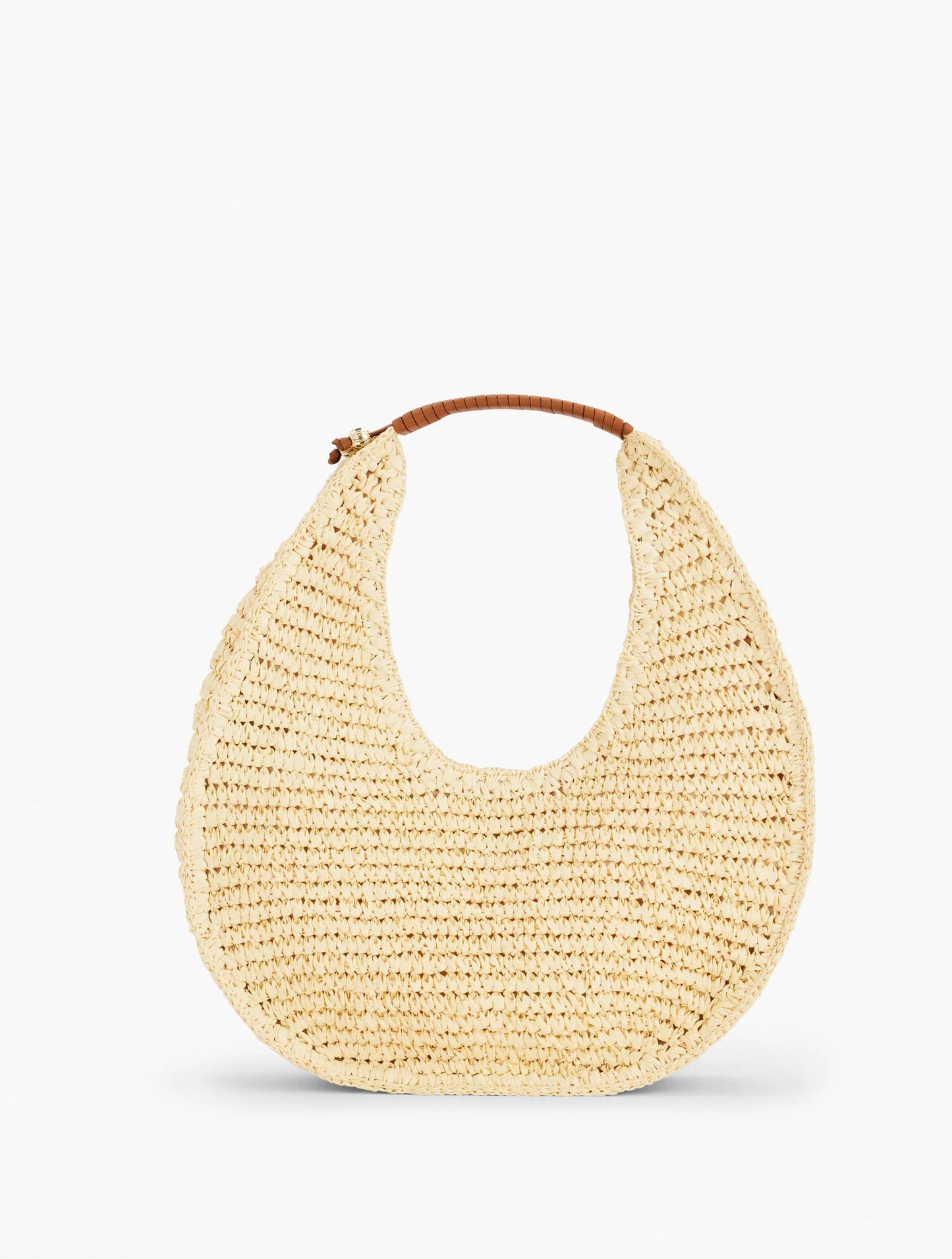Leather Trim Straw Hobo Bag