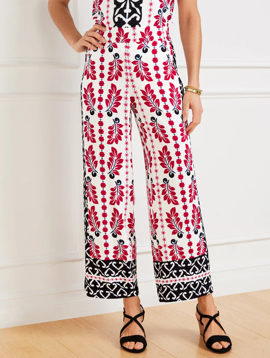 Wide Crop Pull-On Pants - Geometric Palm
